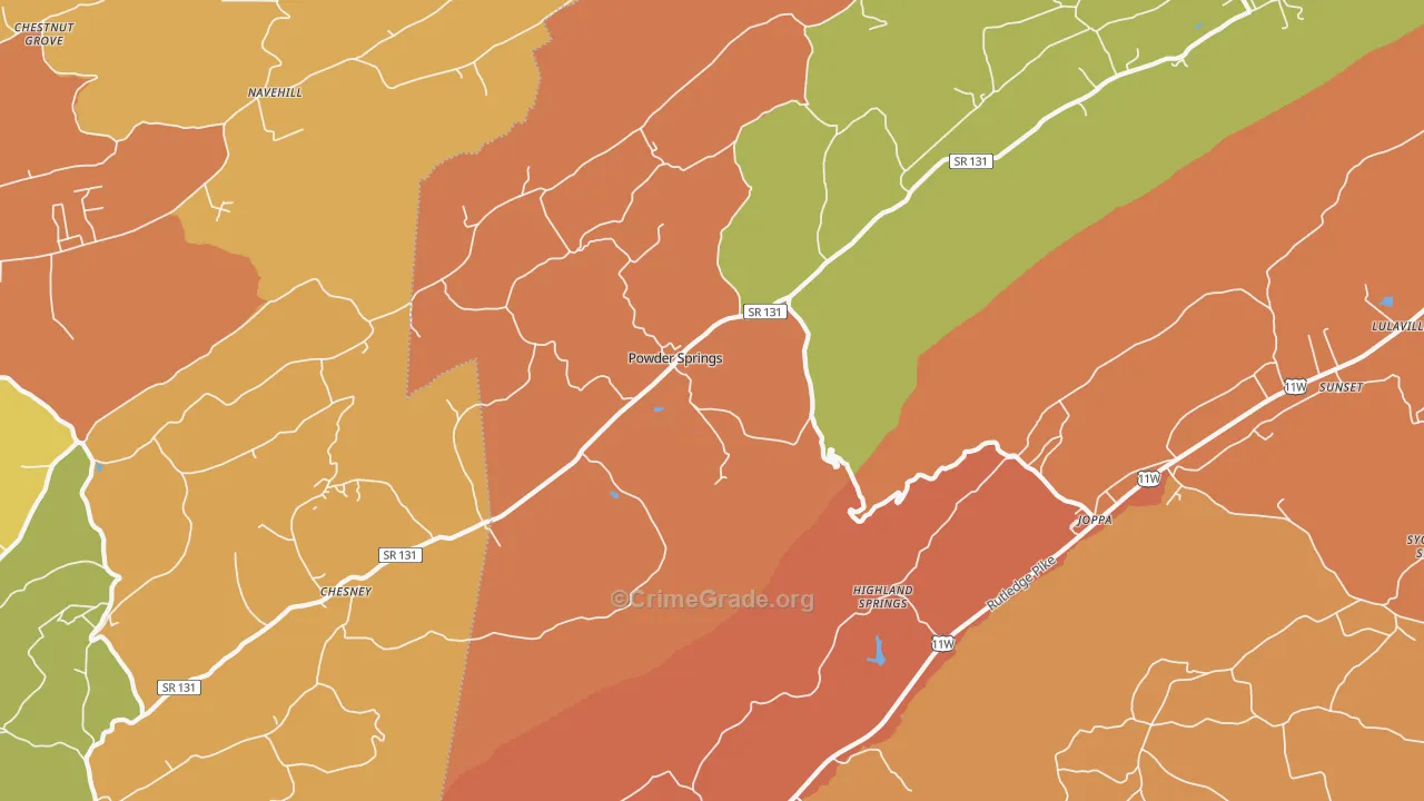 Powder Springs, TN Map of Arson Rates