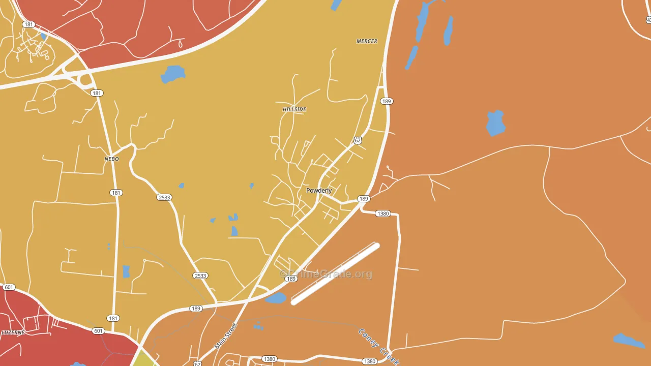 Powderly, KY Map of Arson Rates