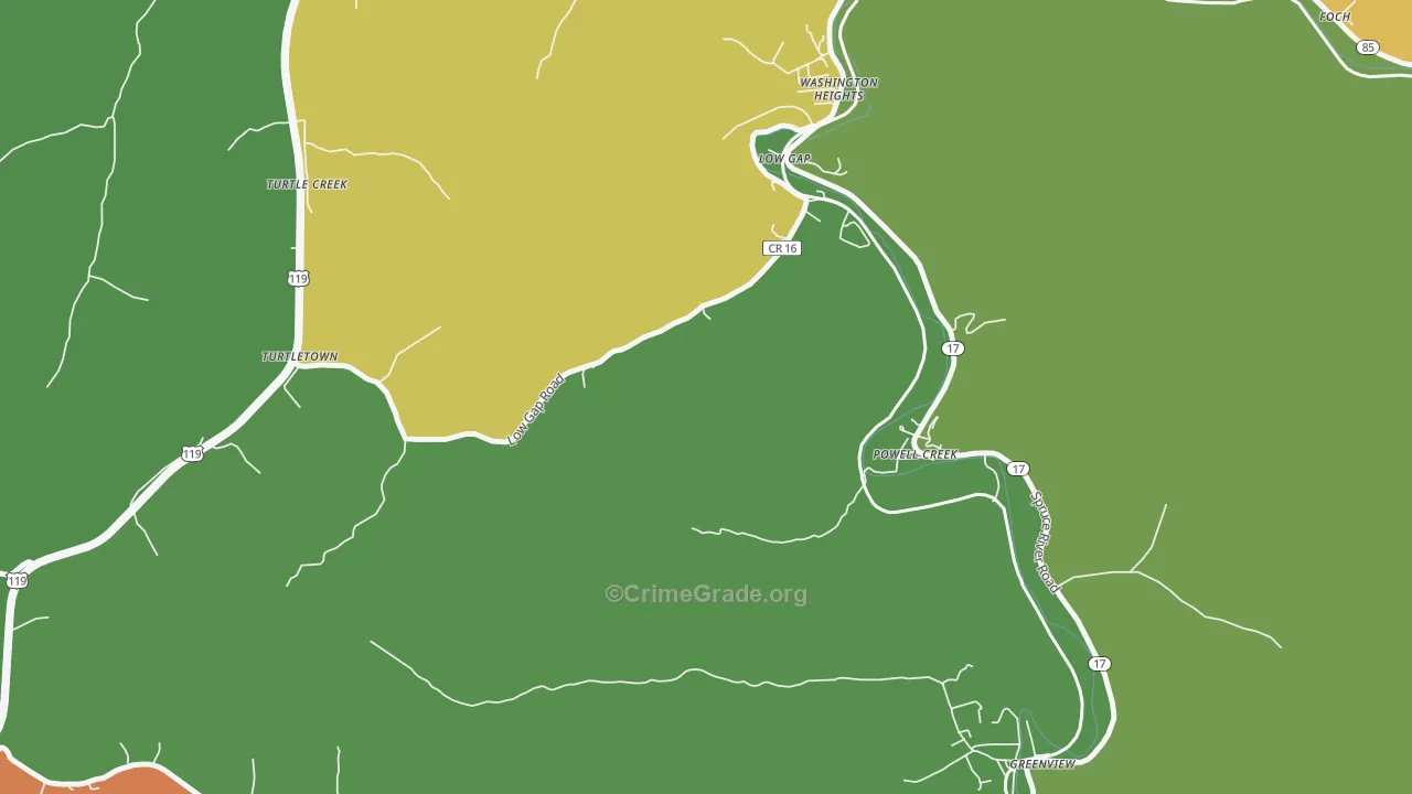 Powell Creek, WV Map of Arson Rates