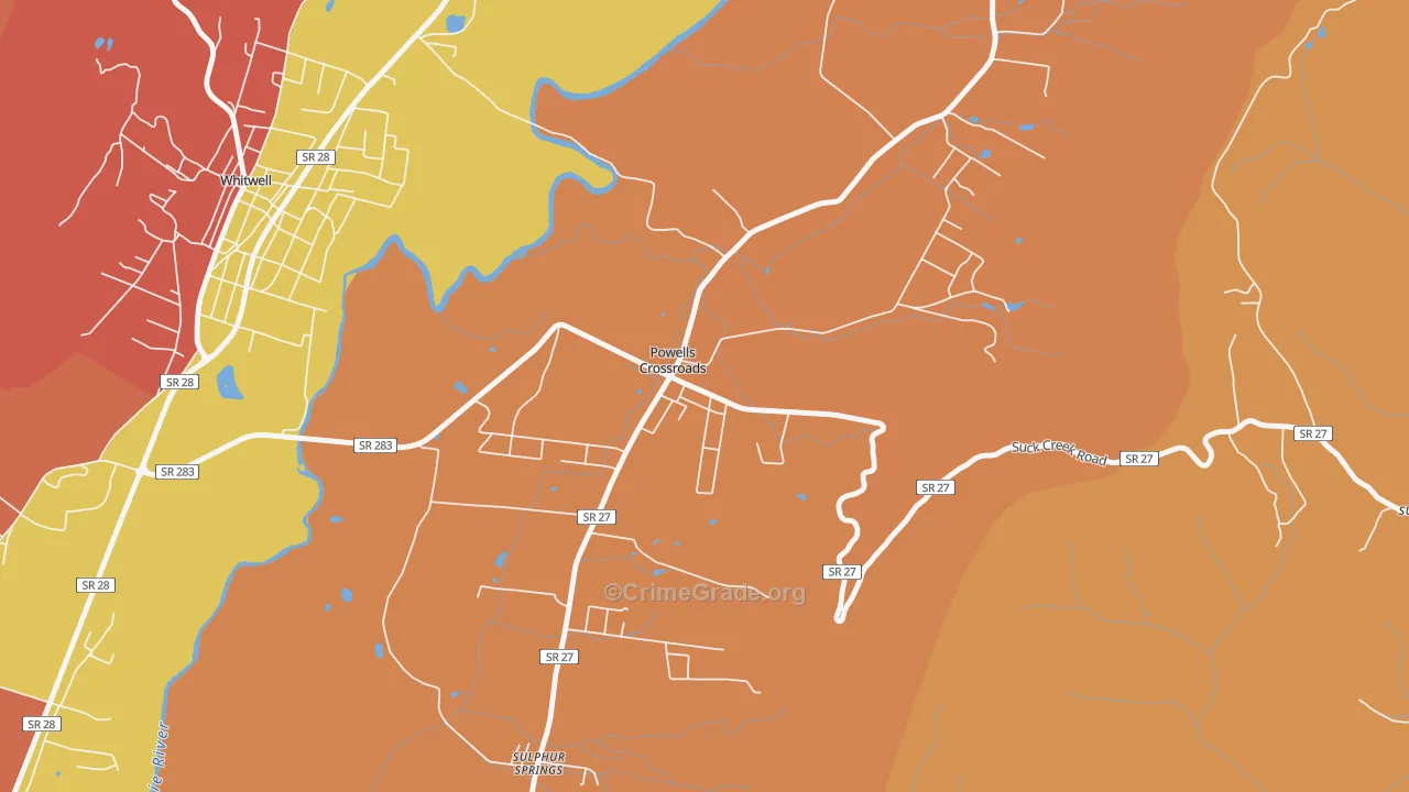Powells Crossroads, TN Map of Arson Rates