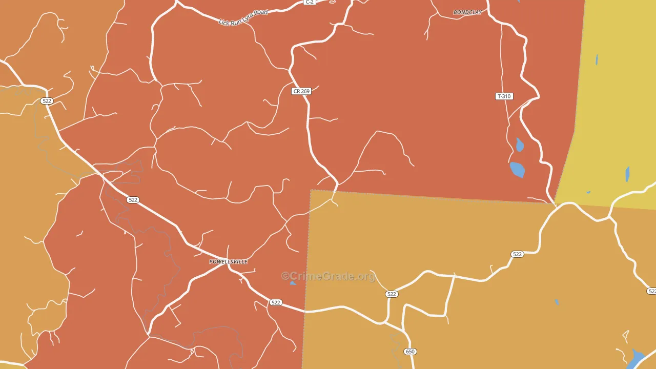 Powellsville, OH Map of Arson Rates