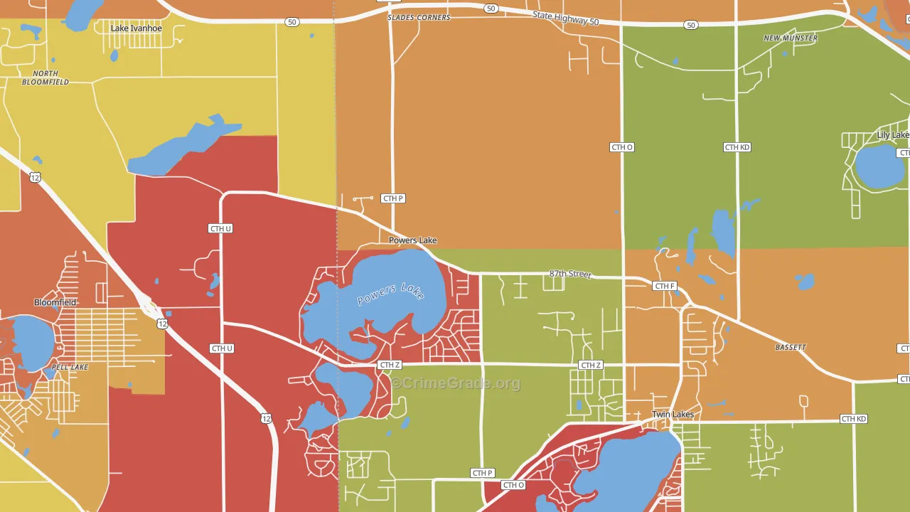 Powers Lake, WI Map of Arson Rates