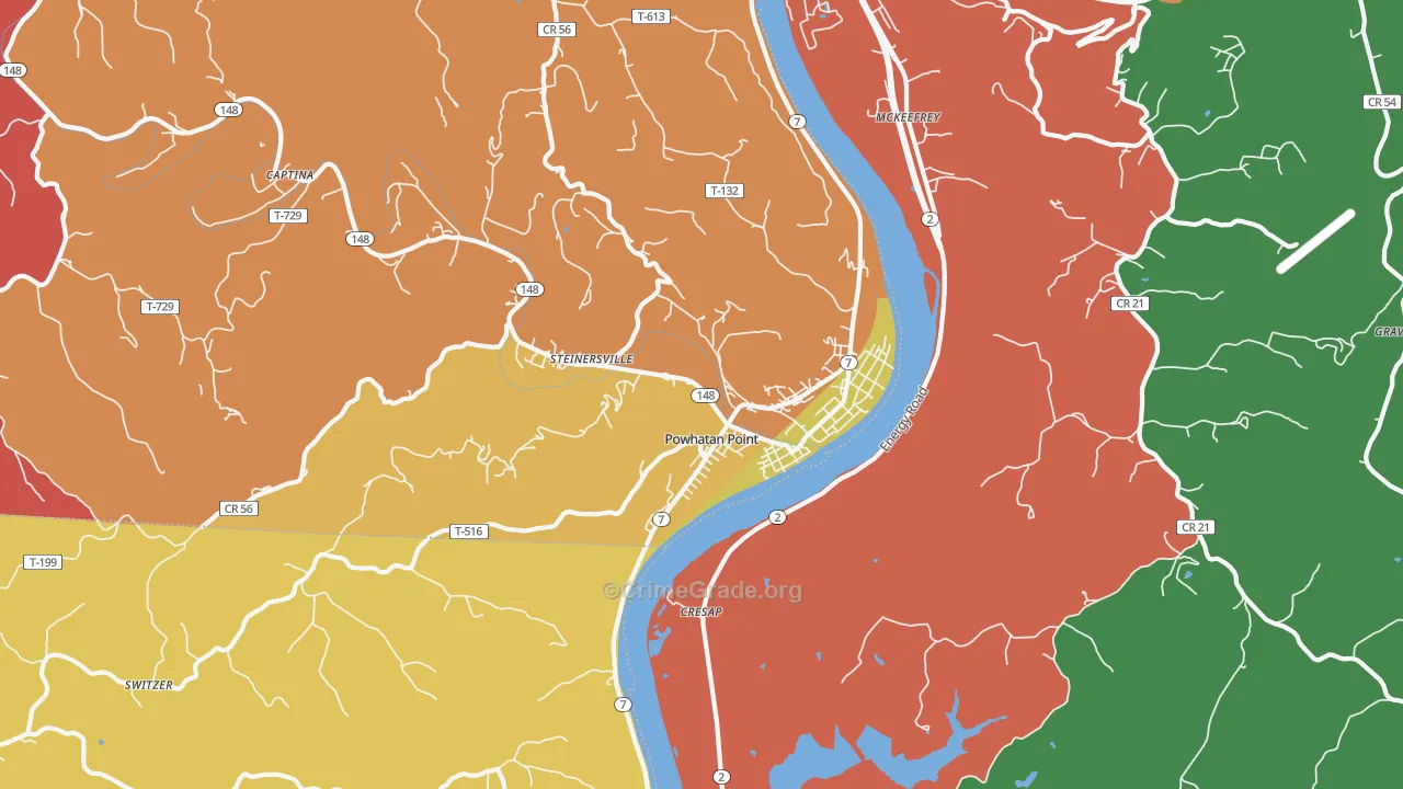 Powhatan Point, OH Map of Arson Rates