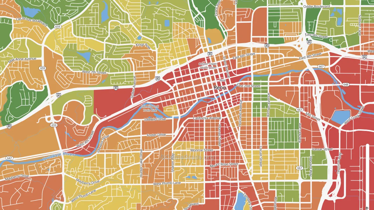 Powning Addition, Reno, NV Map of Arson Rates