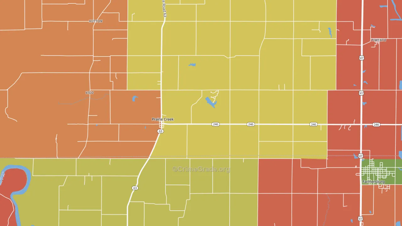Prairie Creek, IN Map of Arson Rates