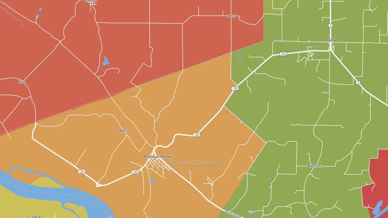 Prairie Du Rocher, IL Map of Arson Rates