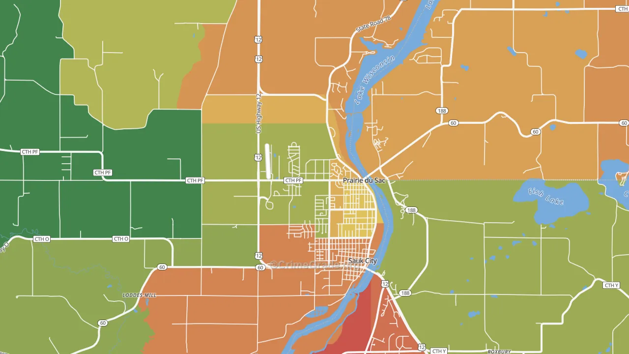 Prairie Du Sac, WI Map of Arson Rates