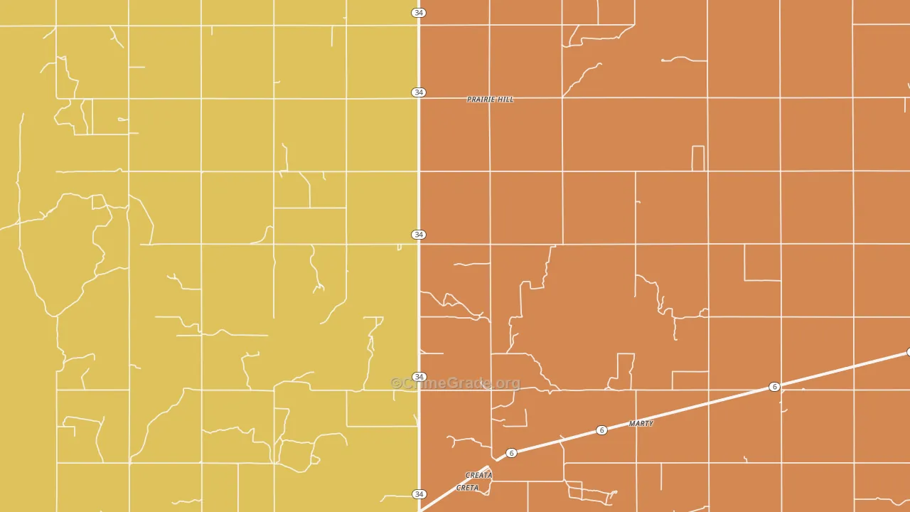 Prairie Hill, OK Map of Arson Rates