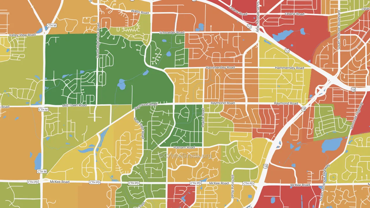 Prairie Hills, Madison, WI Map of Arson Rates