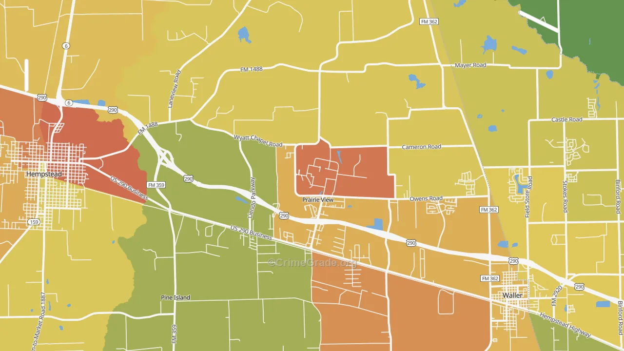 Prairie View, TX Map of Arson Rates