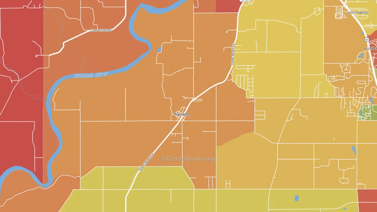 Prairieton, IN Map of Arson Rates