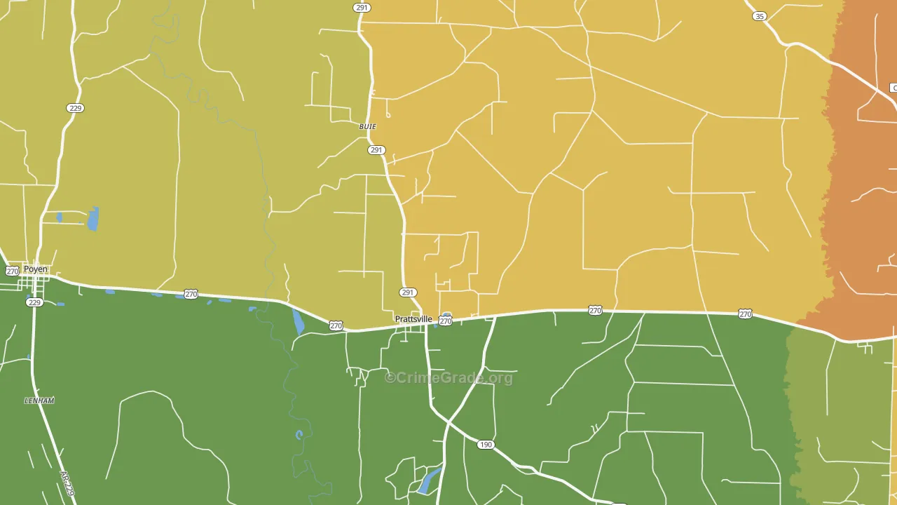 Prattsville, AR Map of Arson Rates