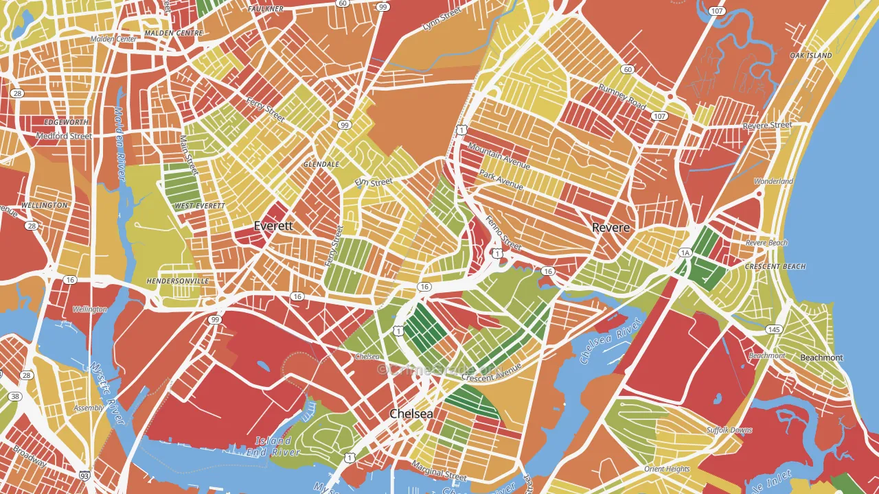 Prattville, Chelsea, MA Map of Arson Rates