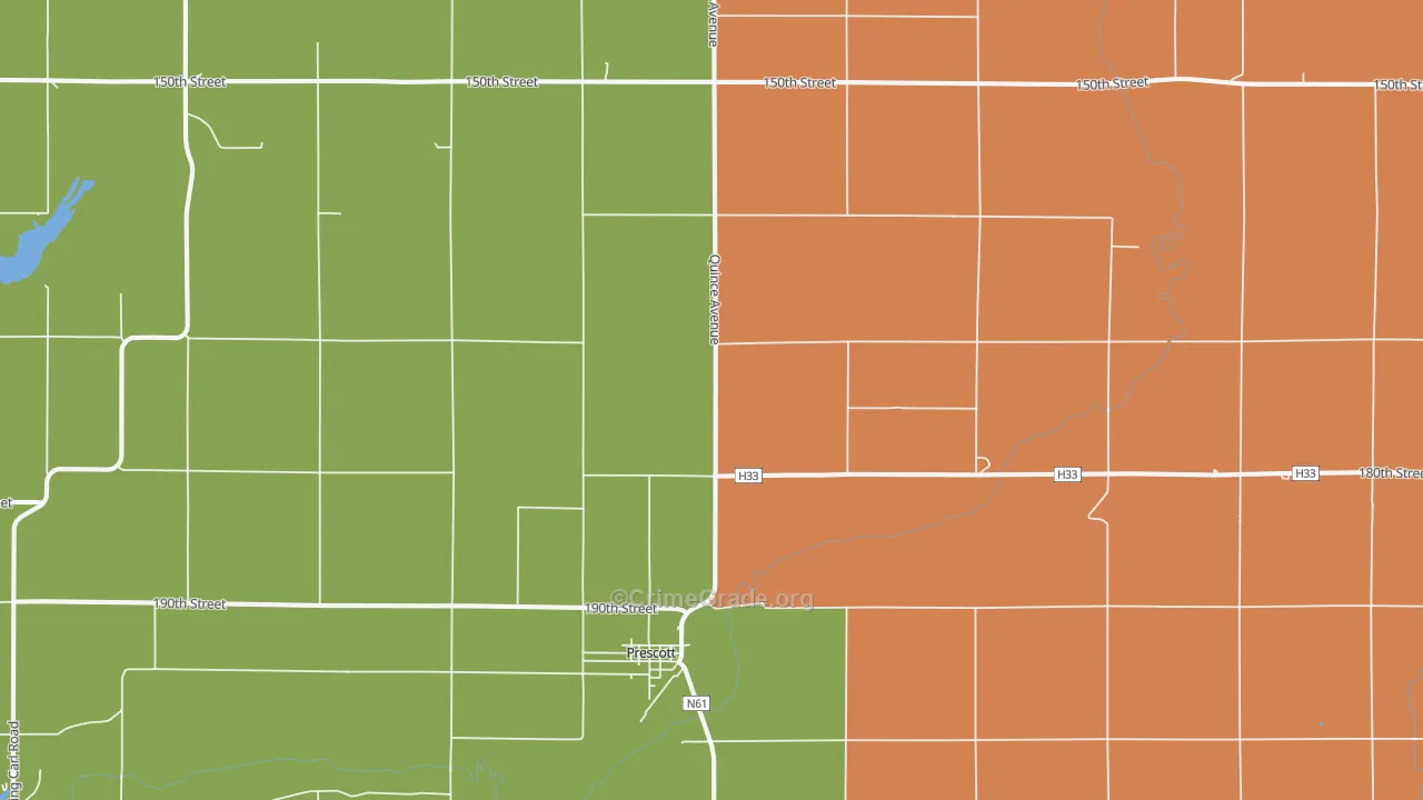 Prescott, IA Map of Arson Rates