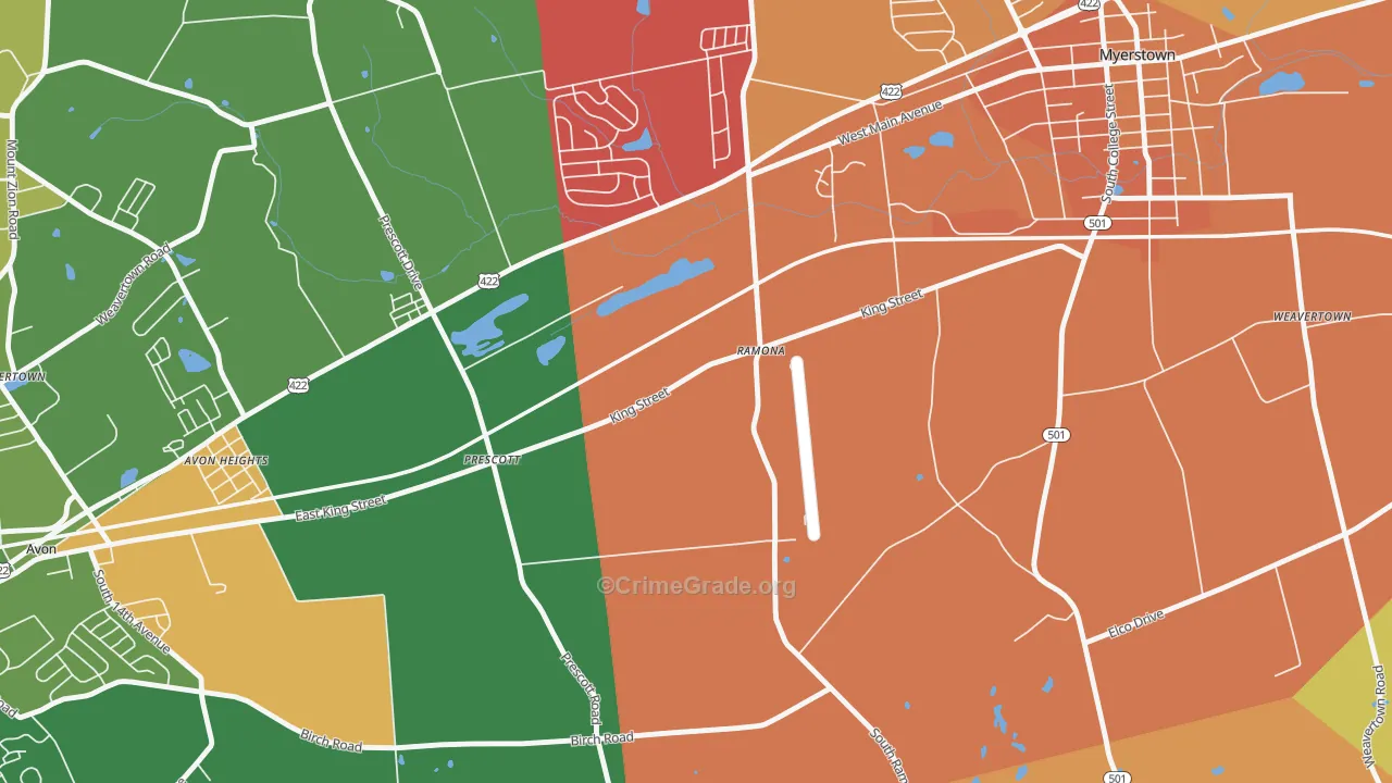 Prescott, PA Map of Arson Rates