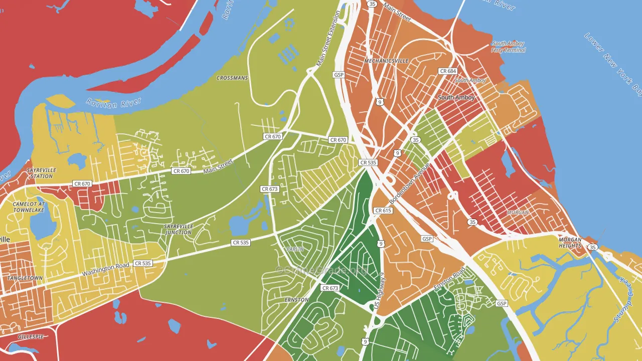 Presidents Park, Parlin, NJ Map of Arson Rates
