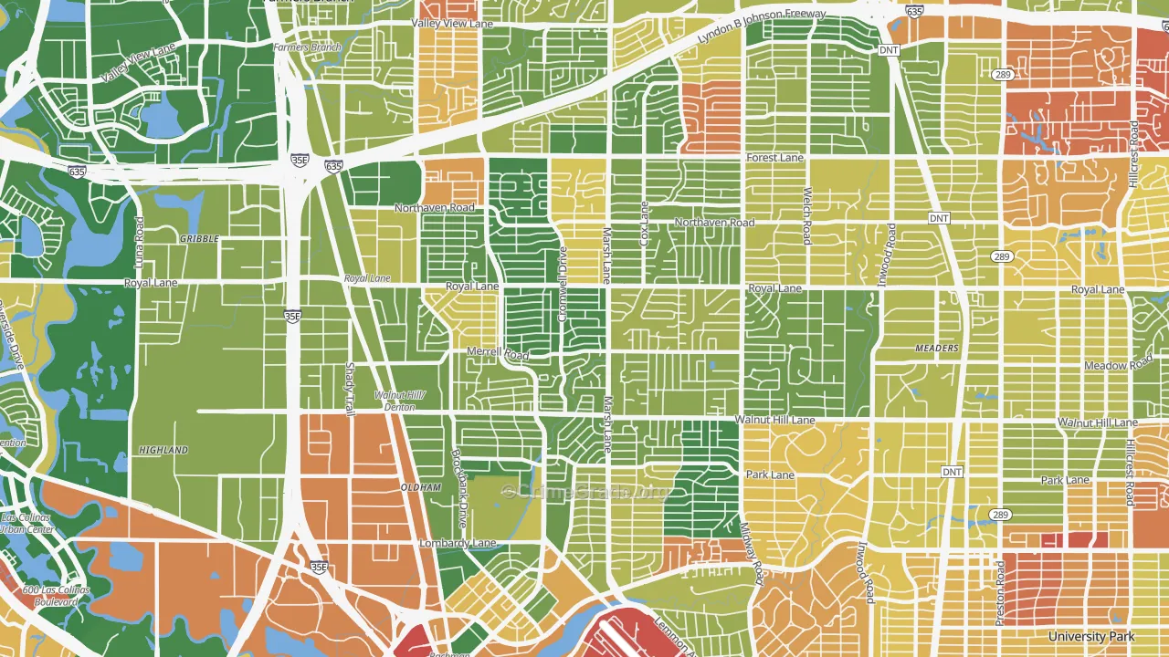 Preston Hollow, Dallas, TX Map of Arson Rates