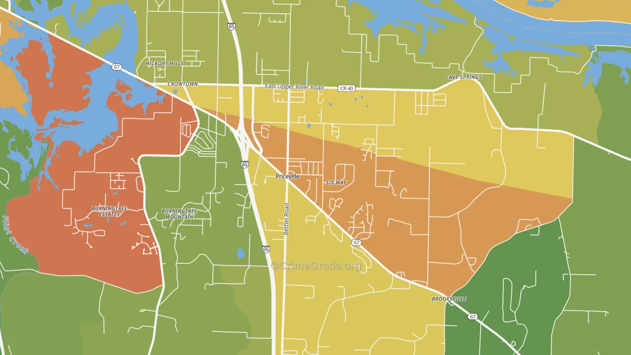 Priceville, AL Map of Arson Rates