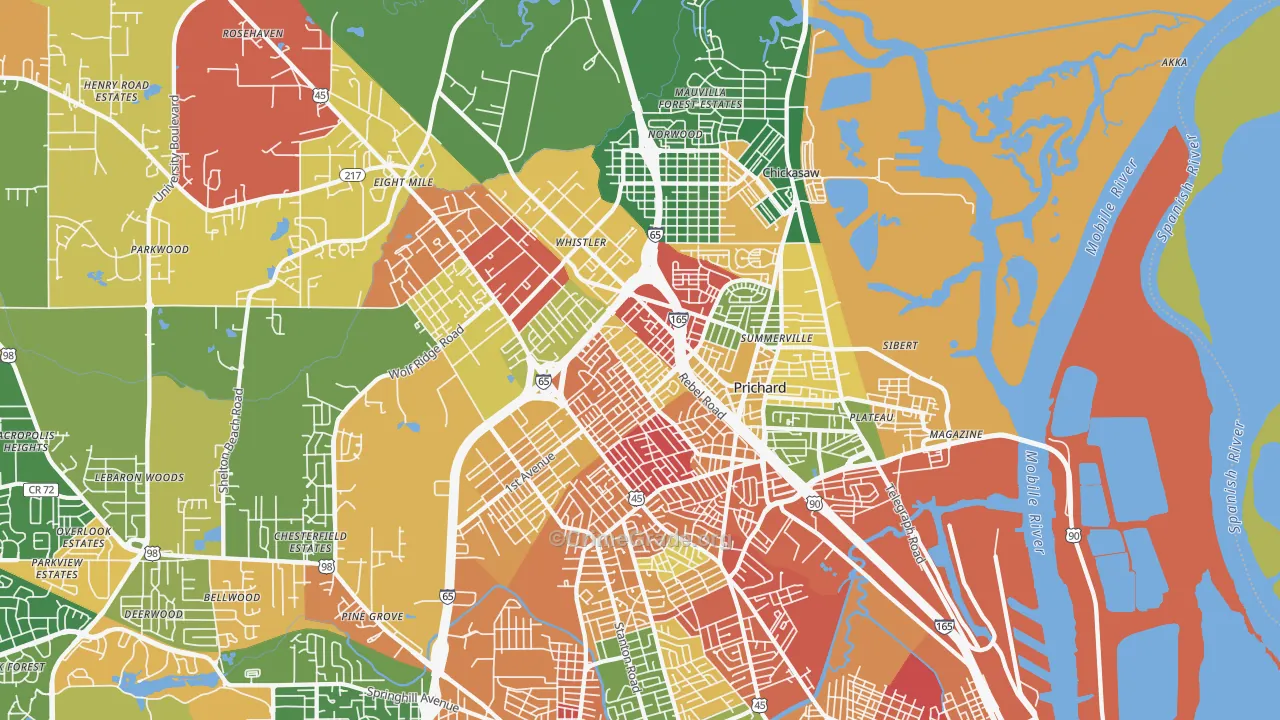 Prichard, AL Map of Arson Rates