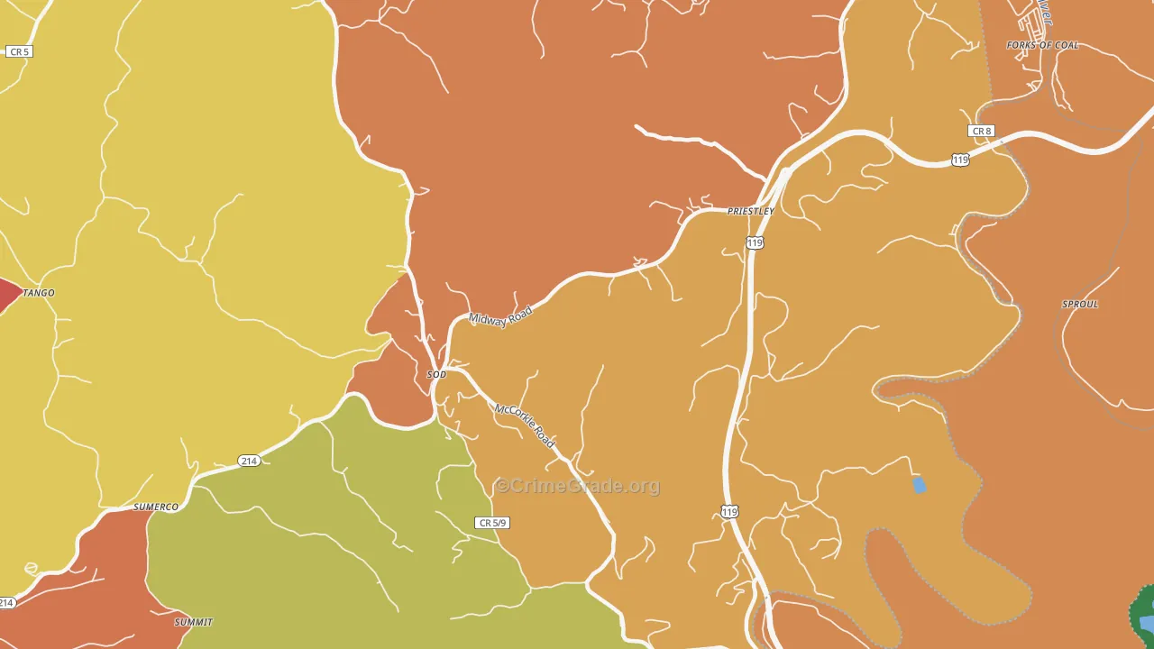 Priestley, WV Map of Arson Rates