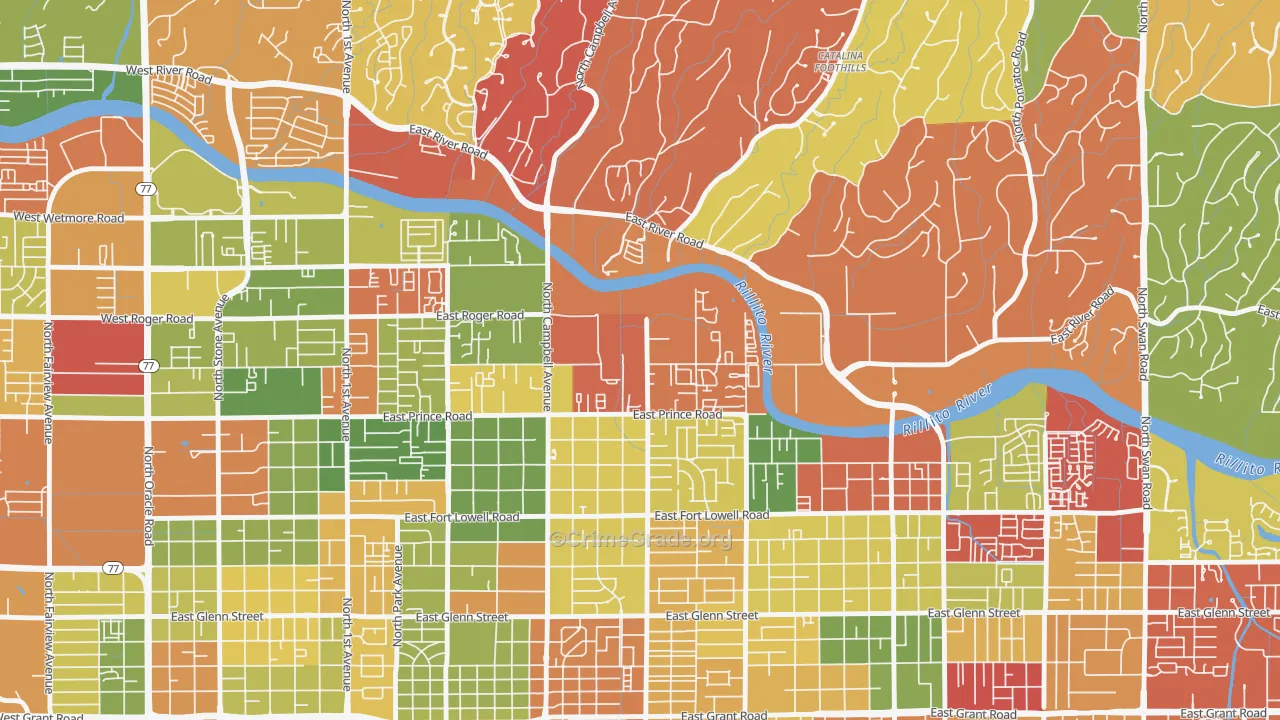Prince Tucson, Tucson, AZ Map of Arson Rates