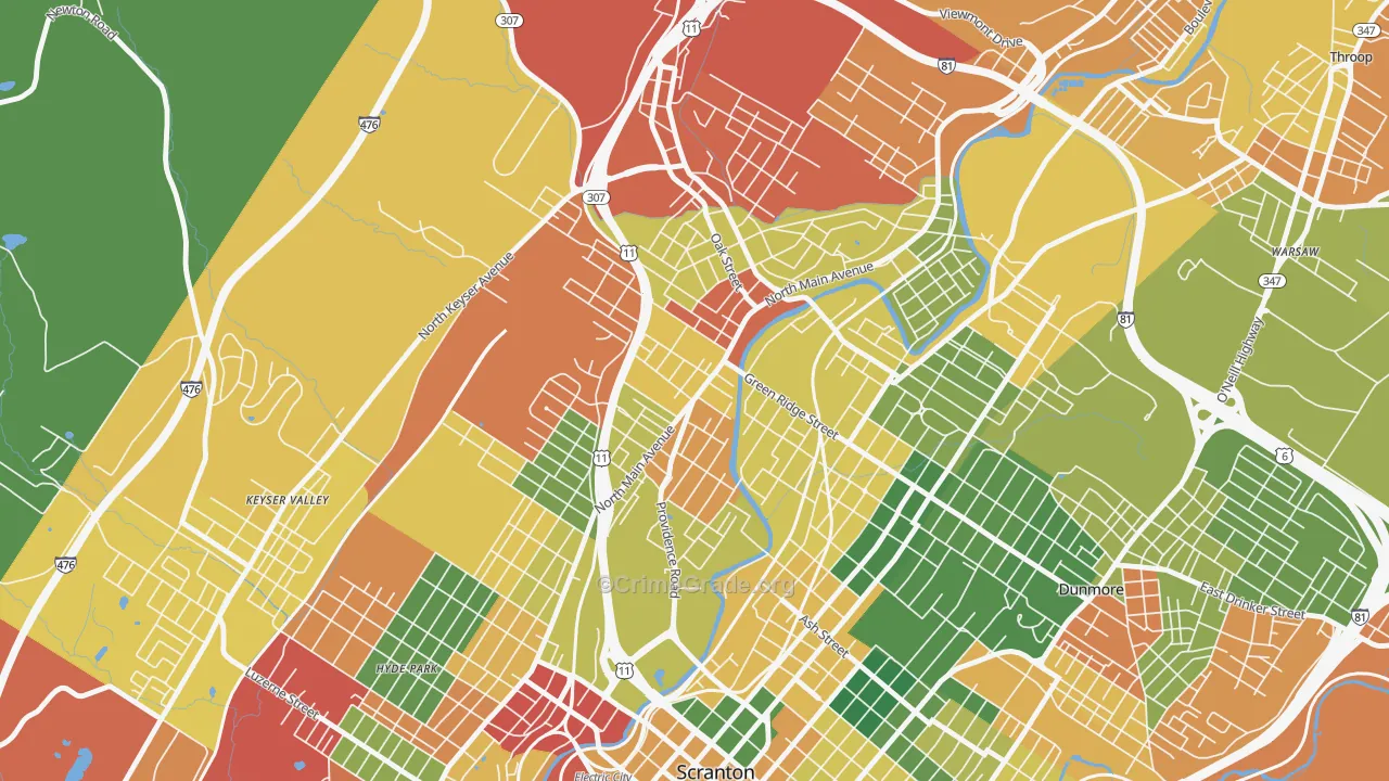Providence, Scranton, PA Map of Arson Rates