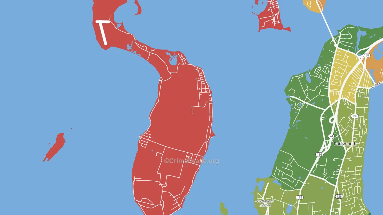 Prudence Island, RI Map of Arson Rates