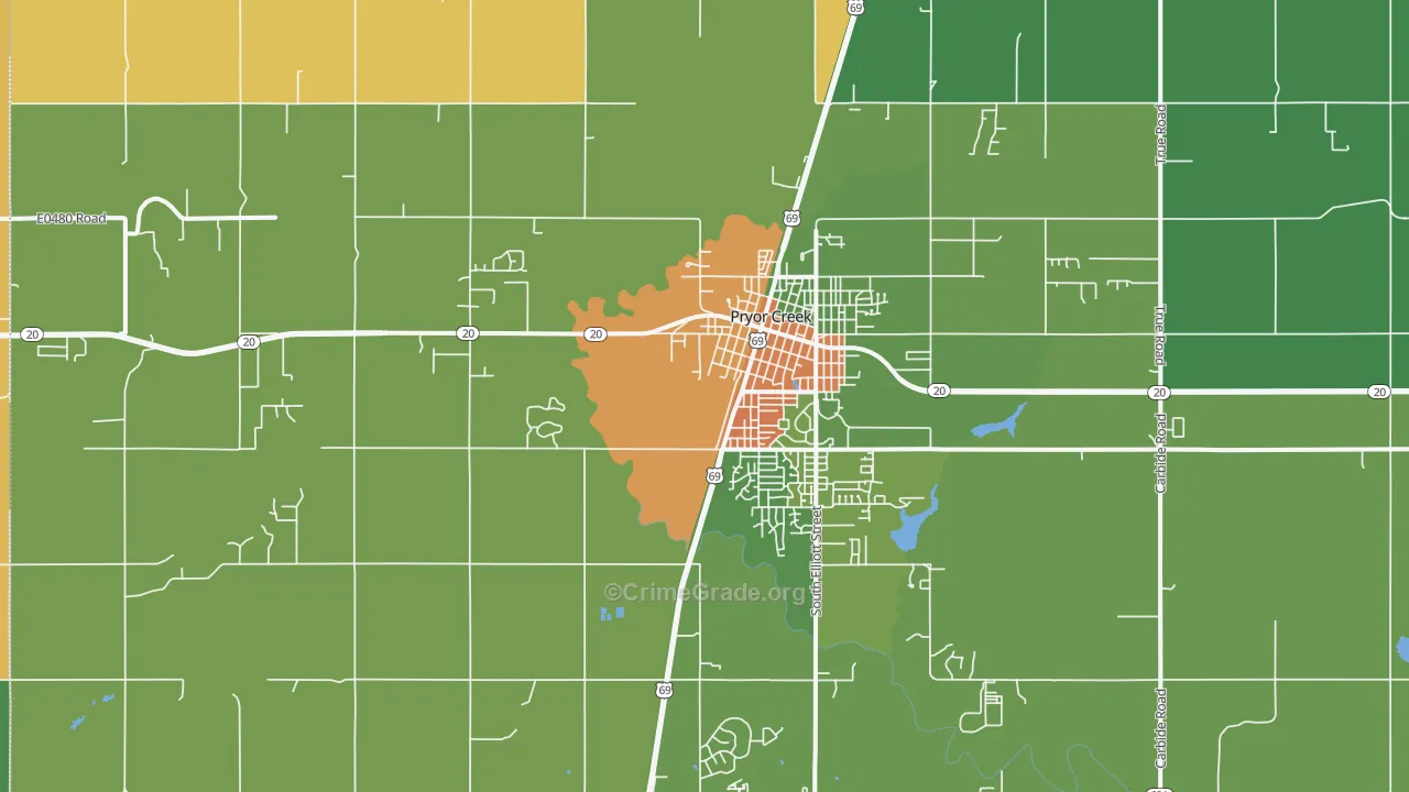 Pryor Creek, OK Map of Arson Rates