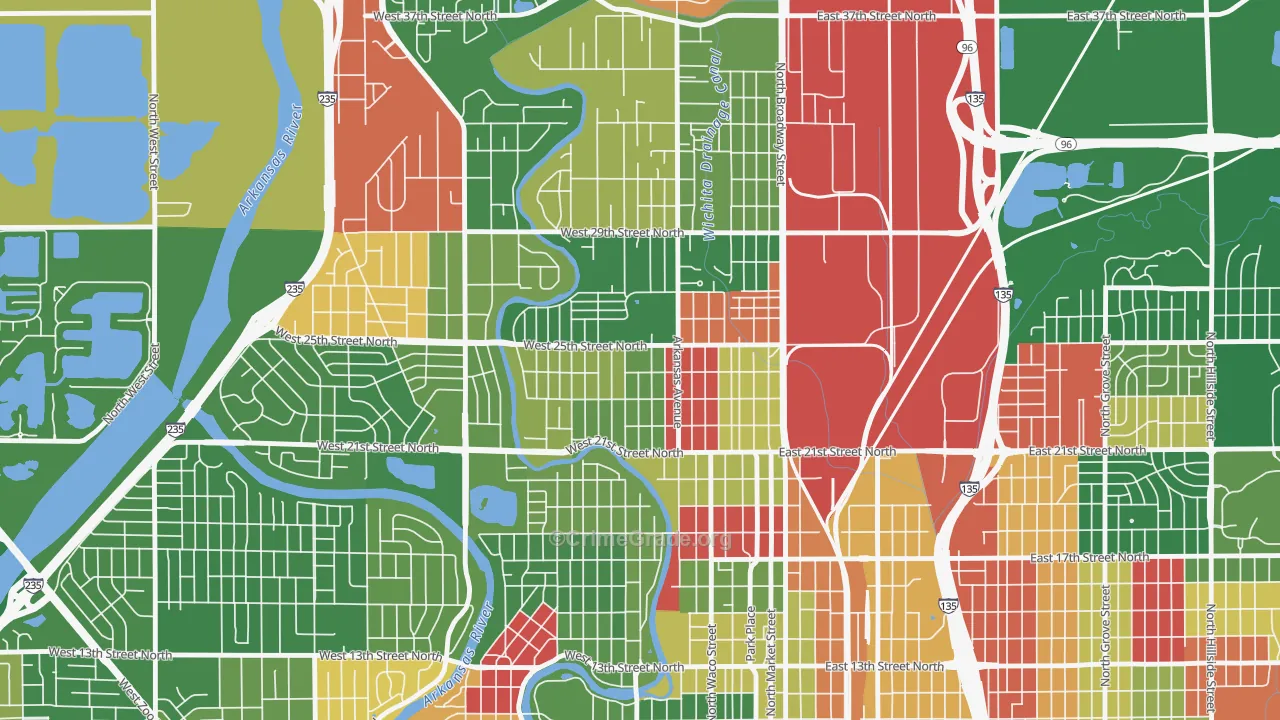 Pueblo, Wichita, KS Map of Arson Rates