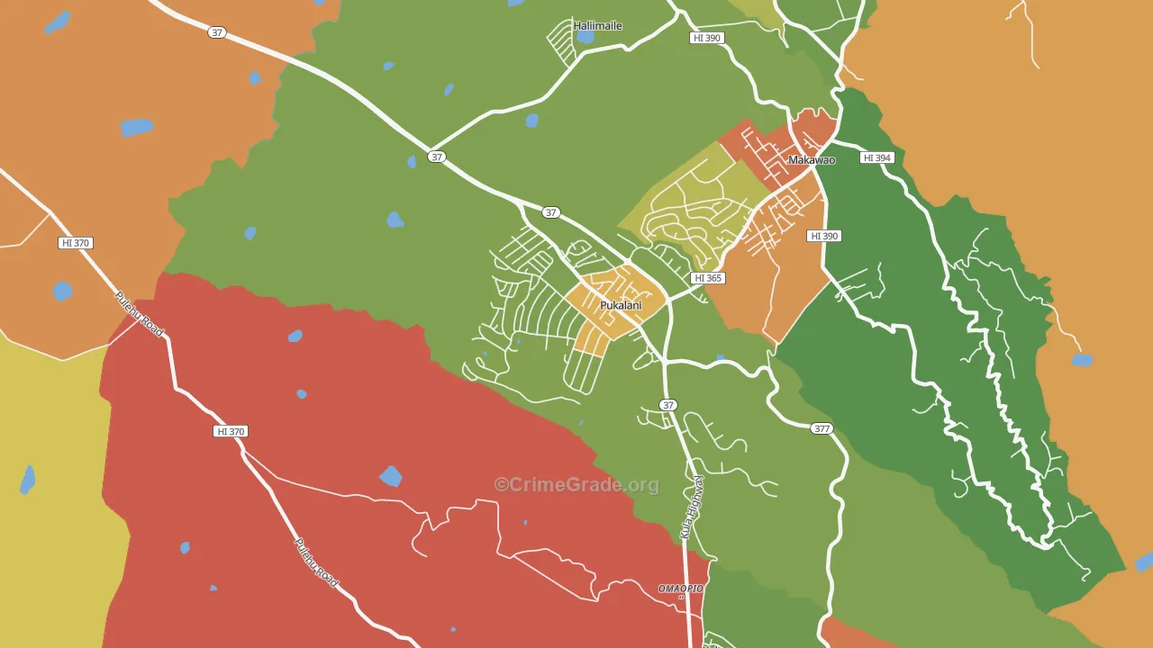 Pukalani, Makawao, HI Map of Arson Rates