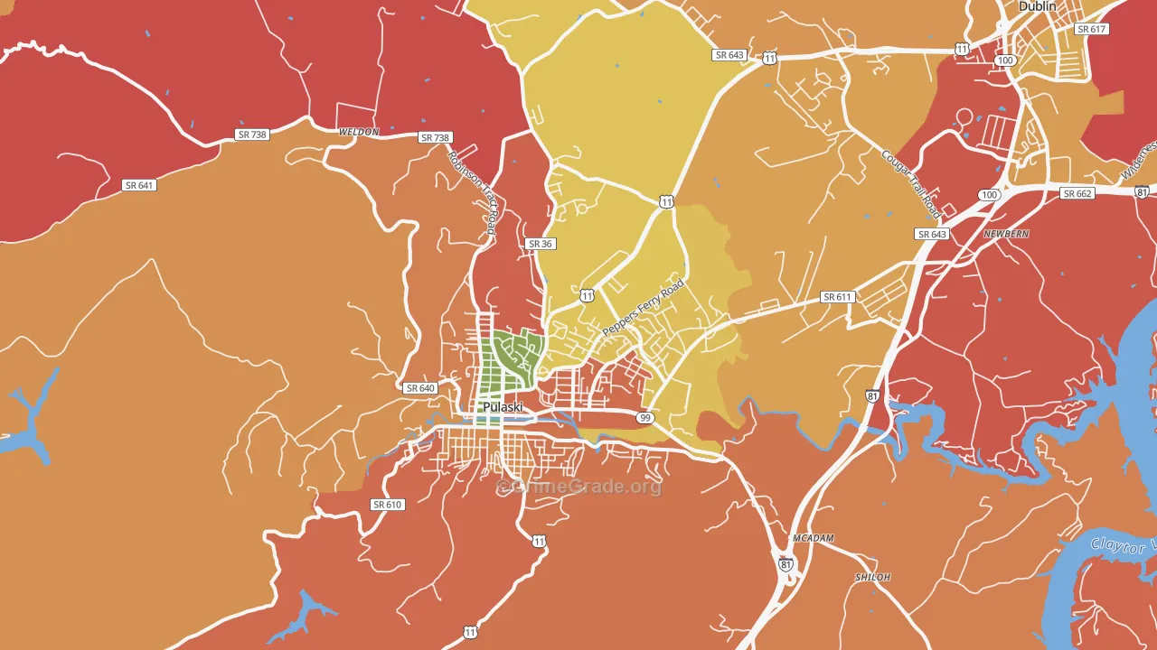 Pulaski, VA Map of Arson Rates