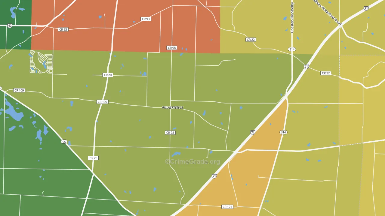 Pulaskiville, OH Map of Arson Rates