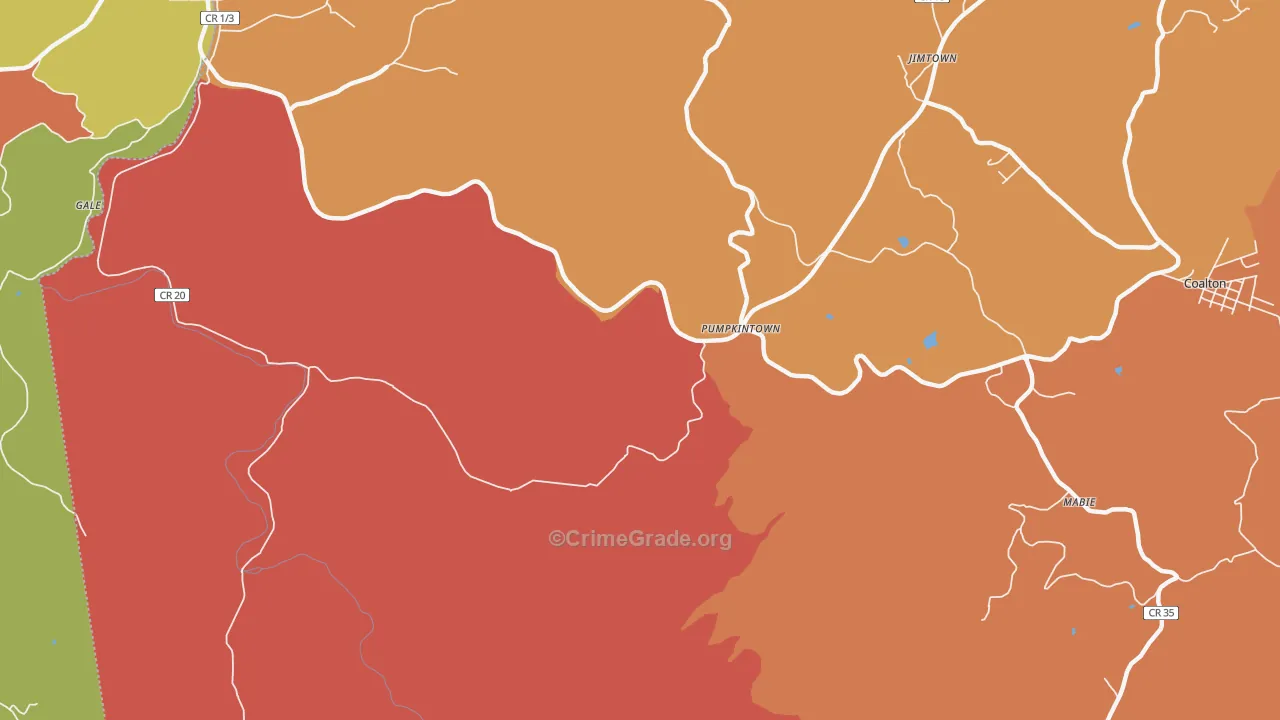 Pumpkintown, WV Map of Arson Rates
