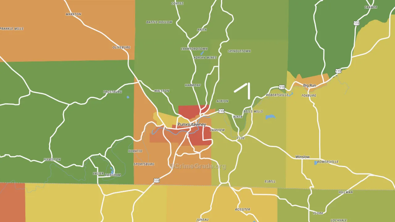 Punxsutawney, PA Map of Arson Rates