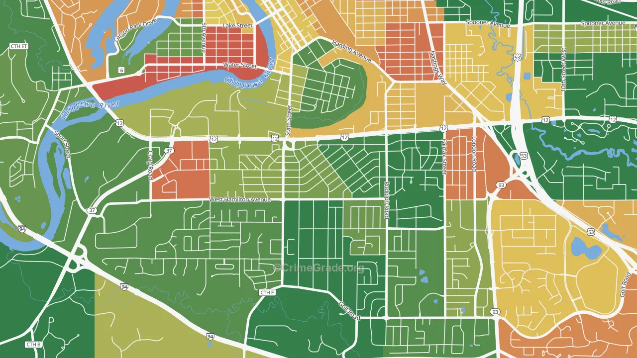 Putnam Heights, Eau Claire, WI Map of Arson Rates