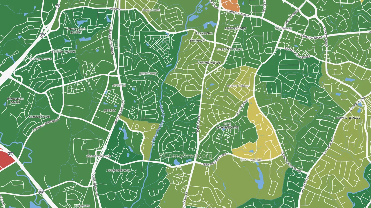 Quail Hollow, Charlotte, NC Map of Arson Rates