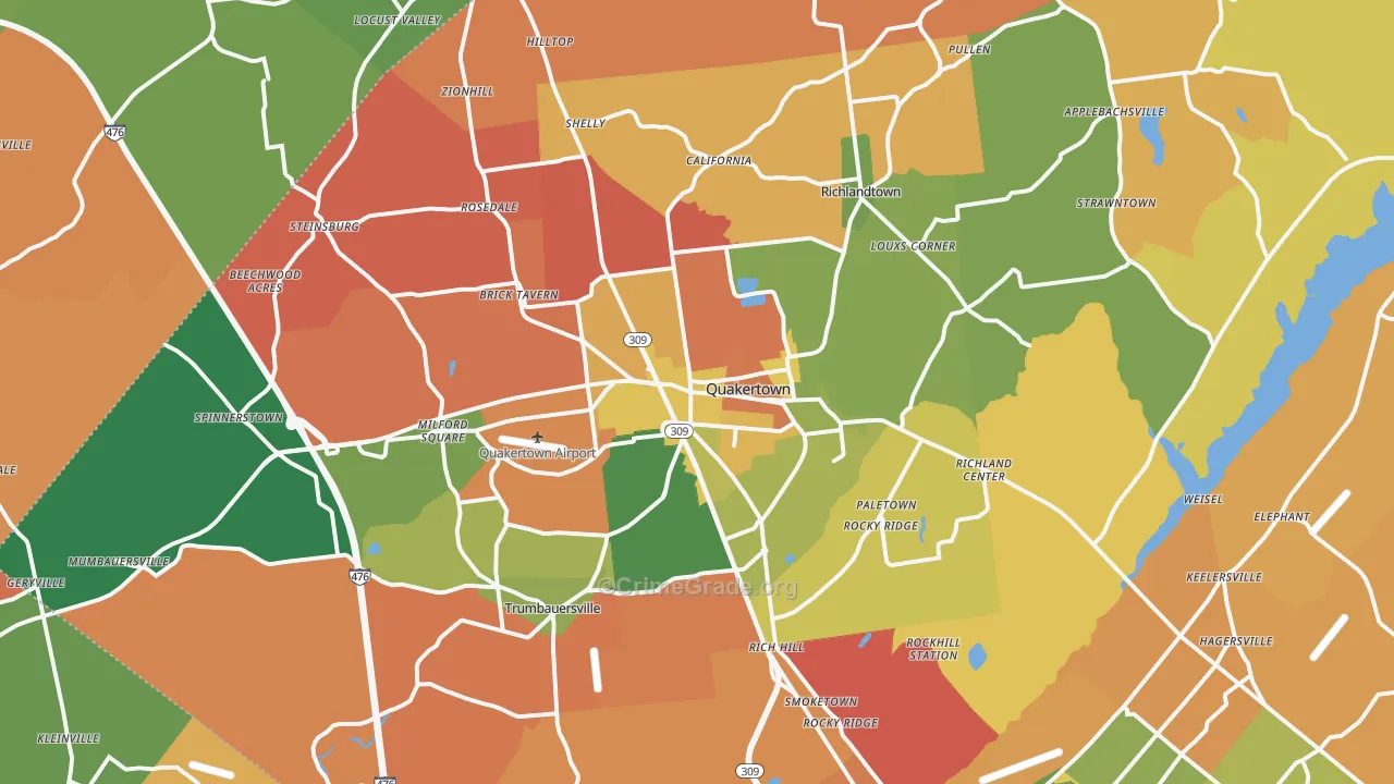 Quakertown, PA Map of Arson Rates