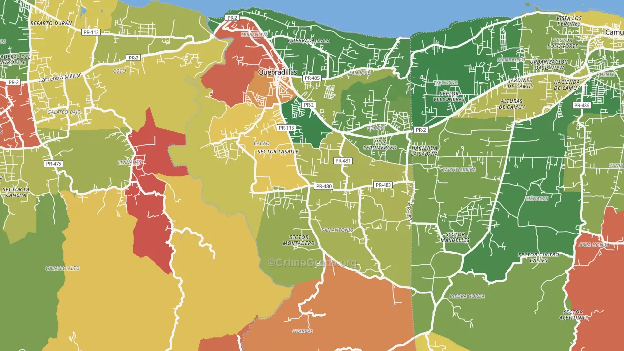 Quebradillas, PR Map of Arson Rates