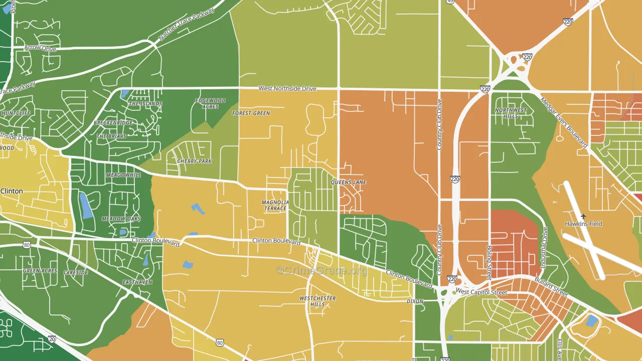 Queens-Magnolia Terrace, Jackson, MS Map of Arson Rates