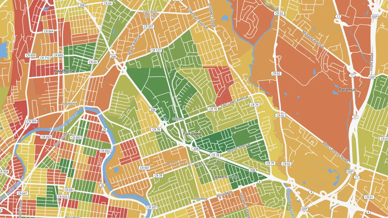 Radburn, Fair Lawn, NJ Map of Arson Rates