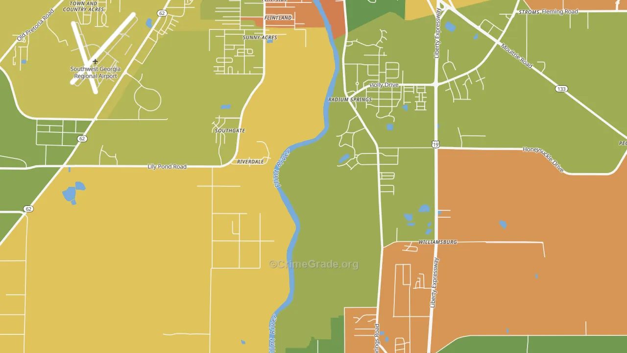 Radium Springs, GA Map of Arson Rates