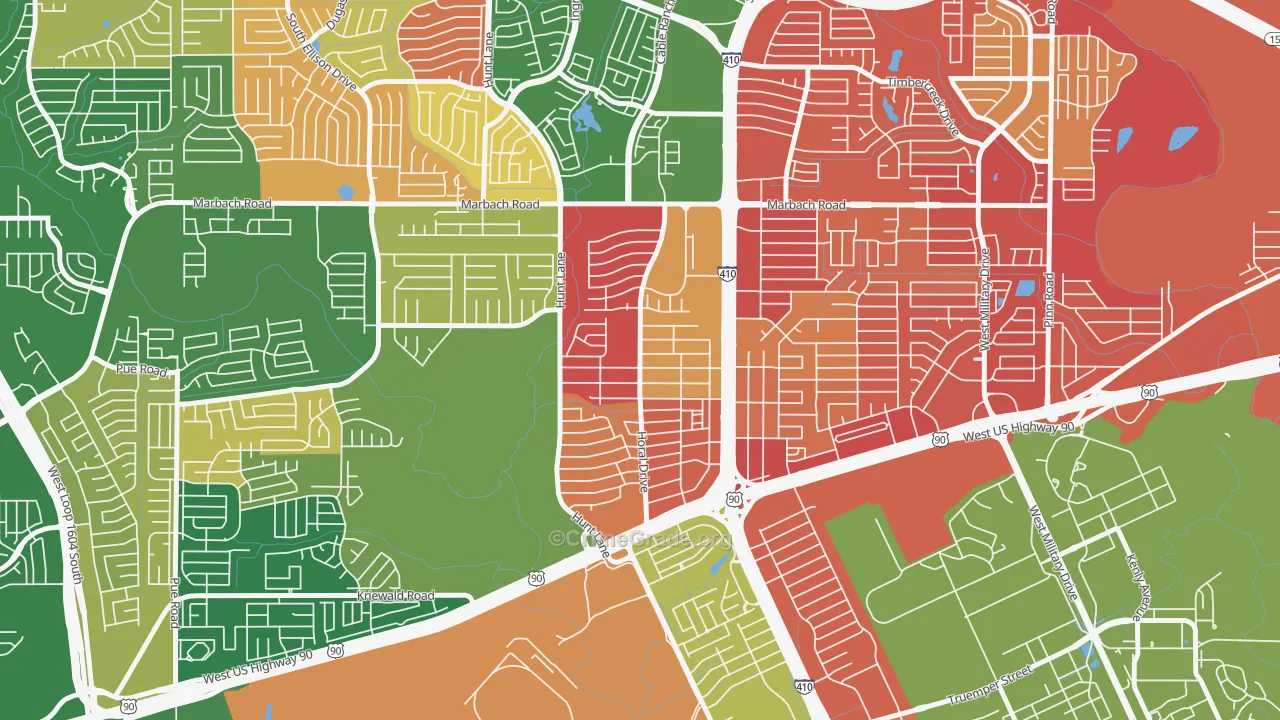 Rainbow Hills, San Antonio, TX Map of Arson Rates