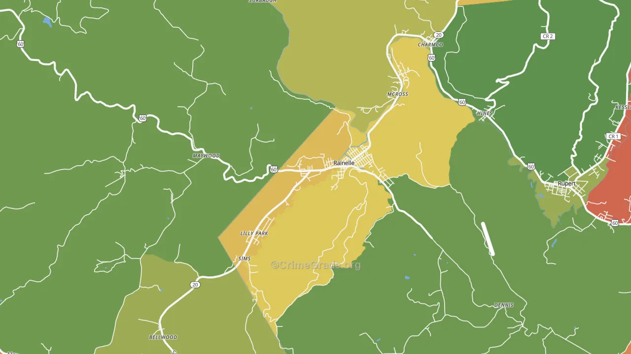 Rainelle, WV Map of Arson Rates