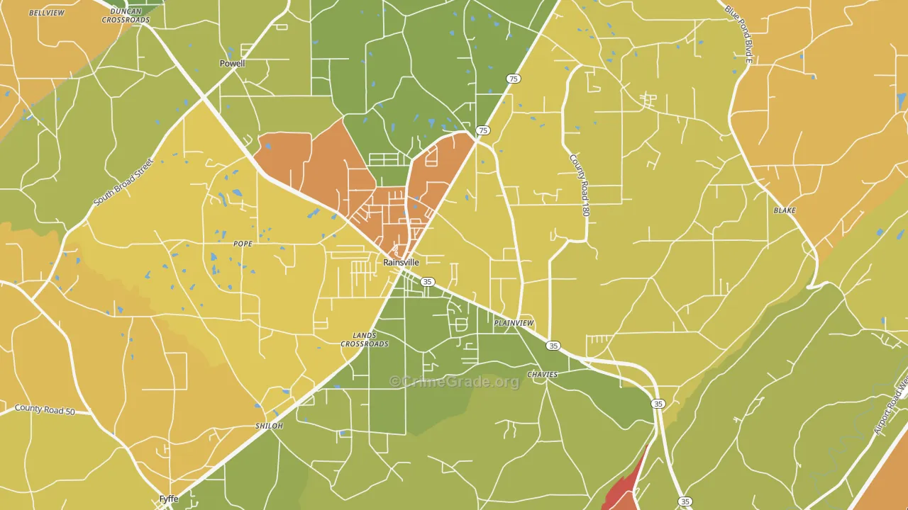 Rainsville, AL Map of Arson Rates