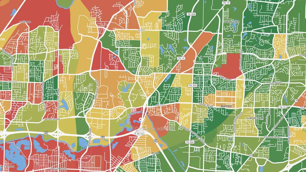 Raleigh, Memphis, TN Map of Arson Rates