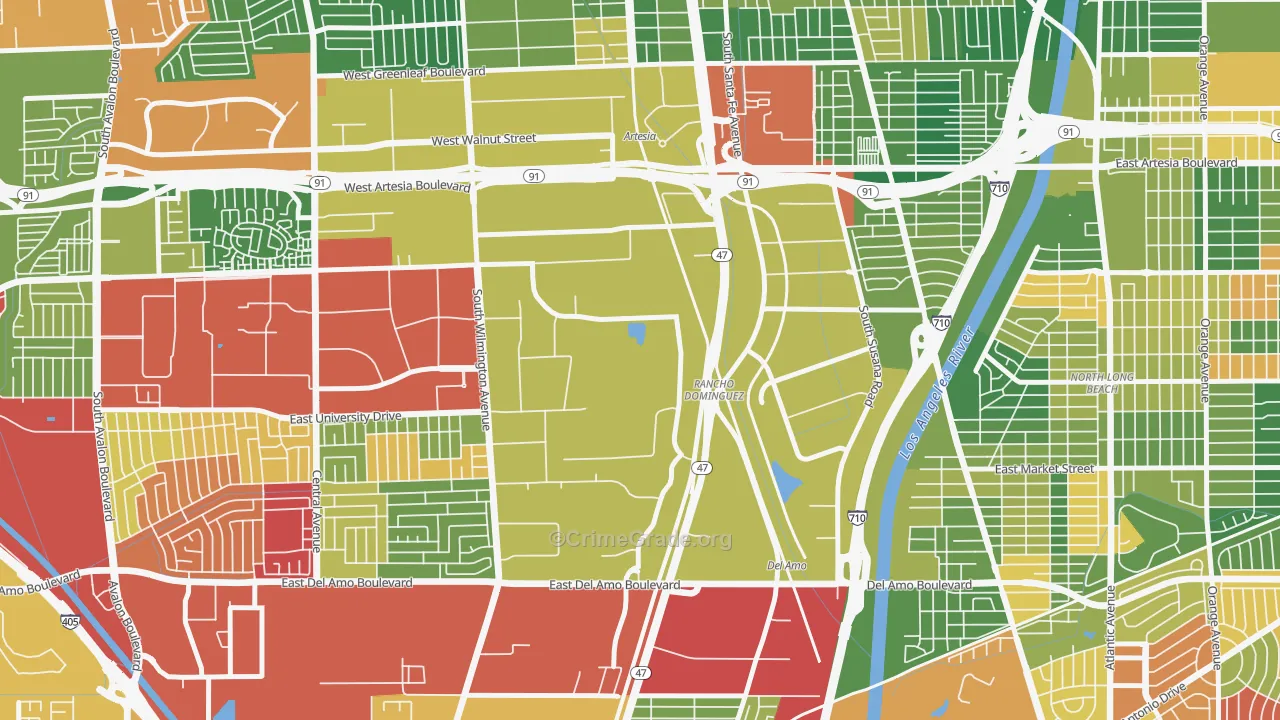 Rancho Dominguez, Compton, CA Map of Arson Rates