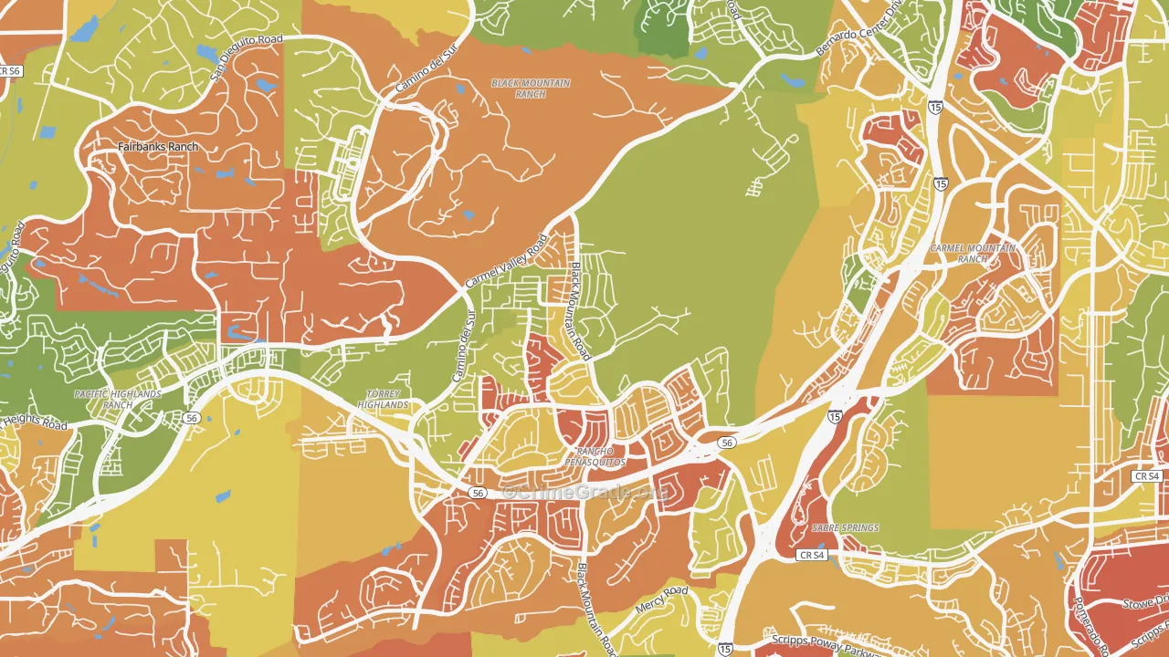 Rancho Penasquitos, San Diego, CA Map of Arson Rates