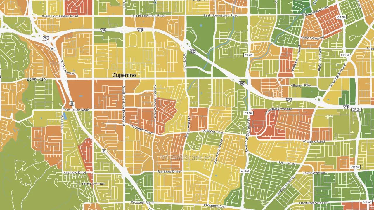 Rancho Rinconada, Cupertino, CA Map of Arson Rates