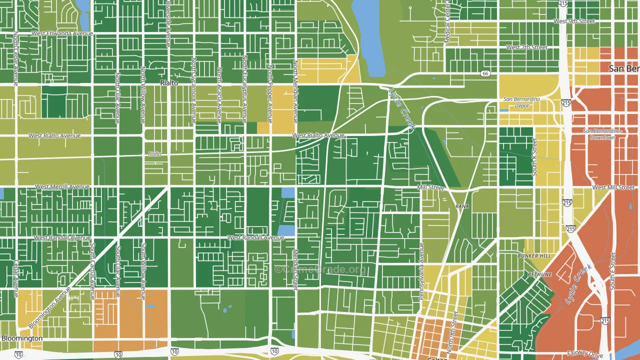 Rancho West, San Bernardino, CA Map of Arson Rates