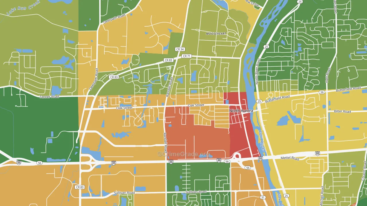 Randall Hills, North Aurora, IL Map of Arson Rates